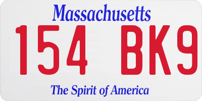 MA license plate 154BK9
