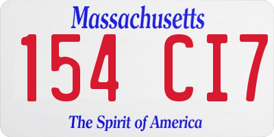 MA license plate 154CI7