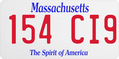 MA license plate 154CI9