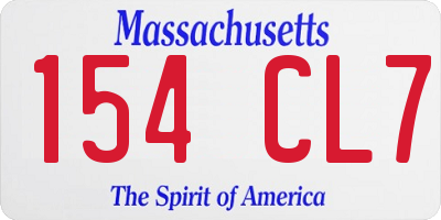 MA license plate 154CL7