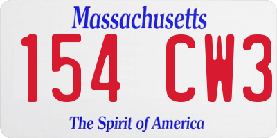 MA license plate 154CW3