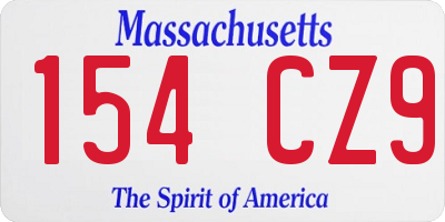 MA license plate 154CZ9