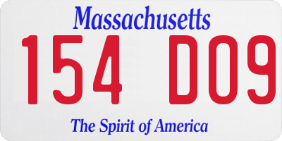 MA license plate 154DO9