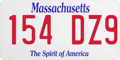 MA license plate 154DZ9