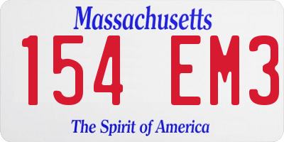 MA license plate 154EM3