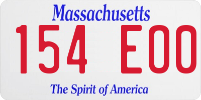 MA license plate 154EO0