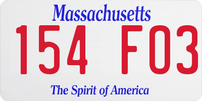 MA license plate 154FO3