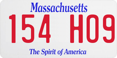MA license plate 154HO9