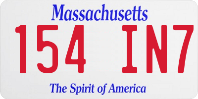 MA license plate 154IN7