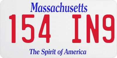 MA license plate 154IN9