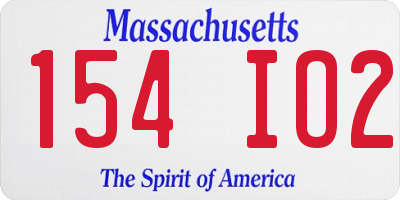 MA license plate 154IO2
