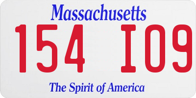 MA license plate 154IO9