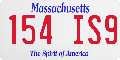 MA license plate 154IS9