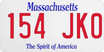 MA license plate 154JK0