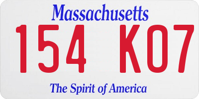 MA license plate 154KO7
