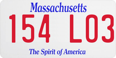MA license plate 154LO3