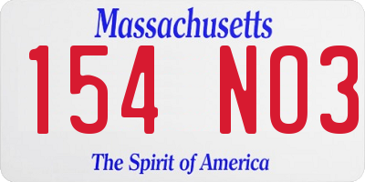 MA license plate 154NO3