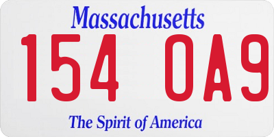 MA license plate 154OA9