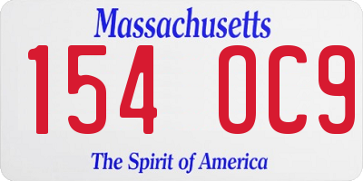 MA license plate 154OC9