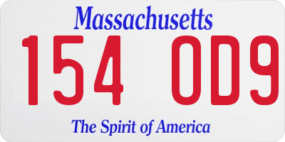MA license plate 154OD9