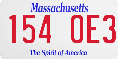 MA license plate 154OE3