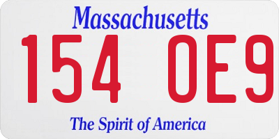 MA license plate 154OE9
