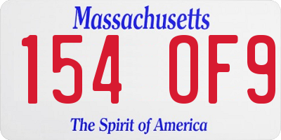 MA license plate 154OF9