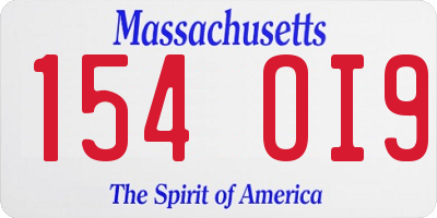 MA license plate 154OI9