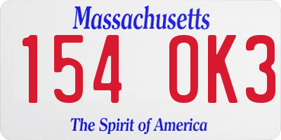 MA license plate 154OK3