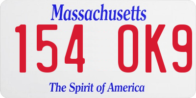 MA license plate 154OK9