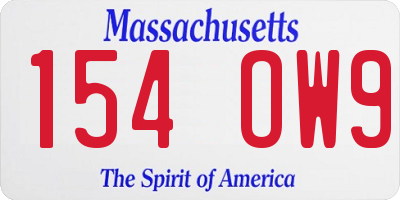 MA license plate 154OW9