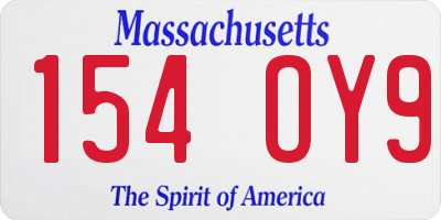 MA license plate 154OY9