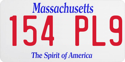MA license plate 154PL9