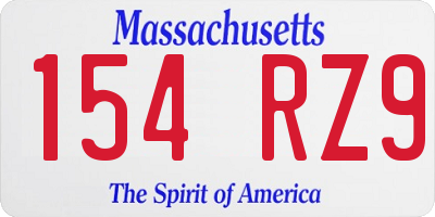 MA license plate 154RZ9