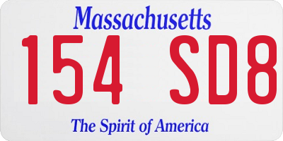 MA license plate 154SD8
