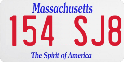 MA license plate 154SJ8
