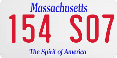 MA license plate 154SO7