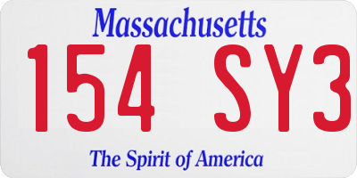 MA license plate 154SY3