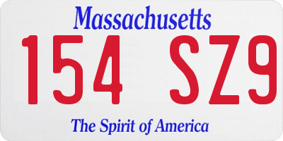 MA license plate 154SZ9