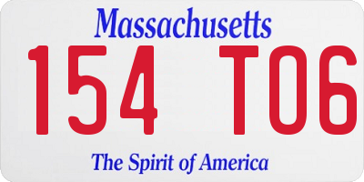 MA license plate 154TO6
