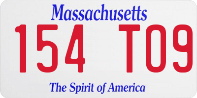 MA license plate 154TO9