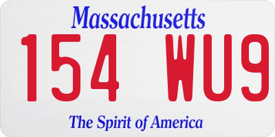 MA license plate 154WU9
