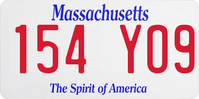 MA license plate 154YO9