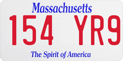 MA license plate 154YR9