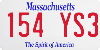 MA license plate 154YS3