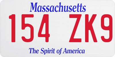MA license plate 154ZK9