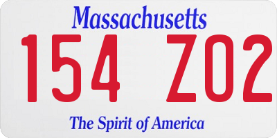 MA license plate 154ZO2