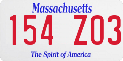 MA license plate 154ZO3