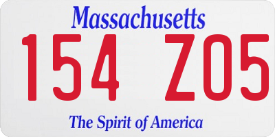 MA license plate 154ZO5