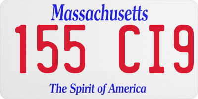 MA license plate 155CI9